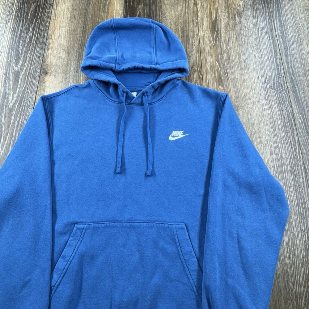 Vintage Nike Hoodie Mens M Blue Sweatshirt Swoosh Embroidered Check Y2K Sweater